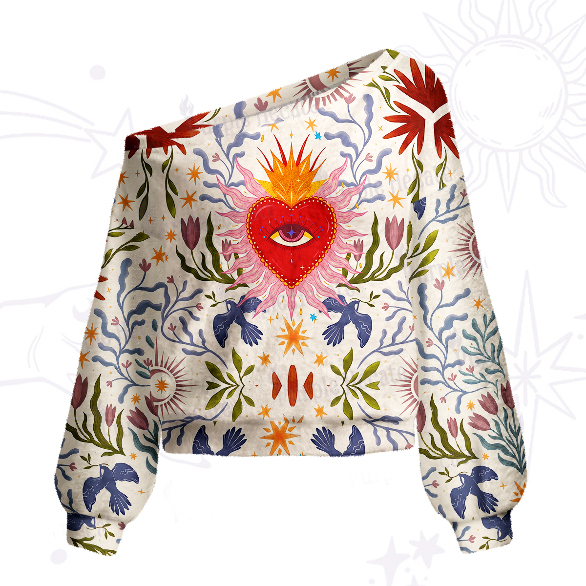 Purplehecate Sacred Flame Heart One Shoulder Sweaters