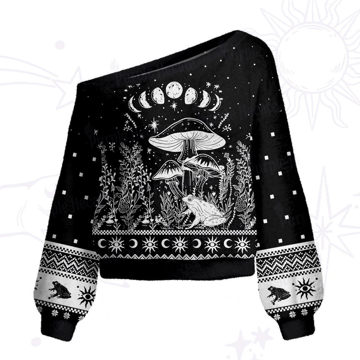 Purplehecate Celestial Frog Mushrooms One Shoulder Sweaters