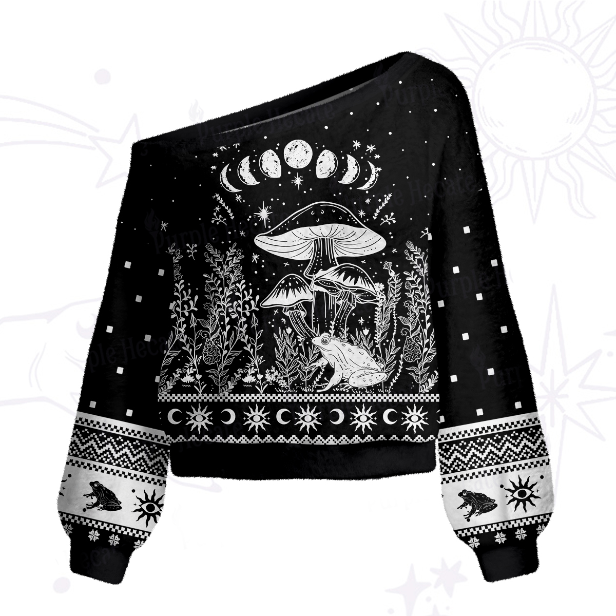 Purplehecate Celestial Frog Mushrooms One Shoulder Sweaters