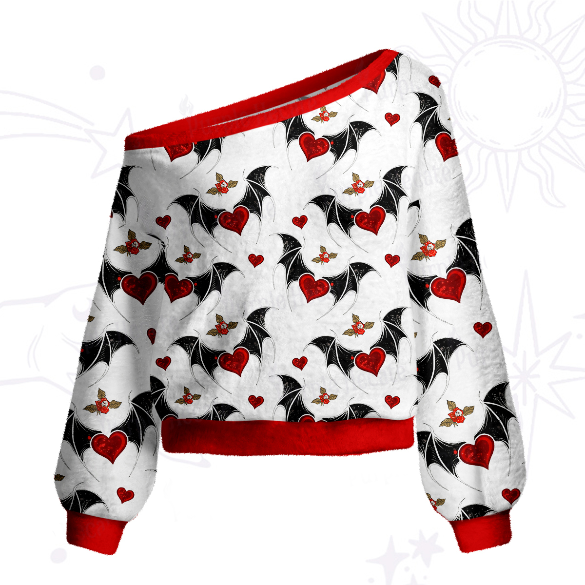 Purplehecate Dark Romance Bat & Heart One Shoulder Sweaters