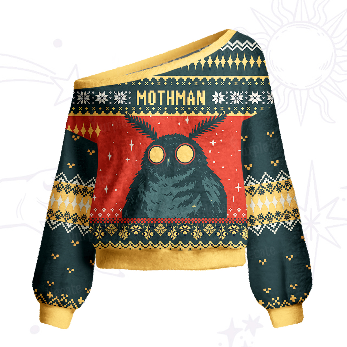 Purplehecate Mothman Eating Soup One Shoulder Sweaters