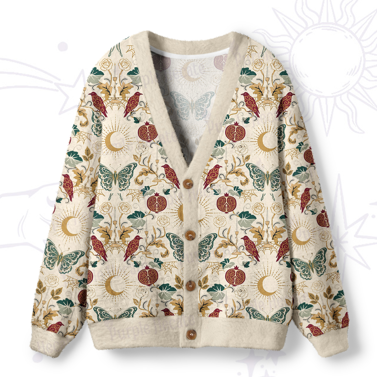 Purplehecate Enchanted Night Garden Butterfly Ugly Cardigan Sweaters