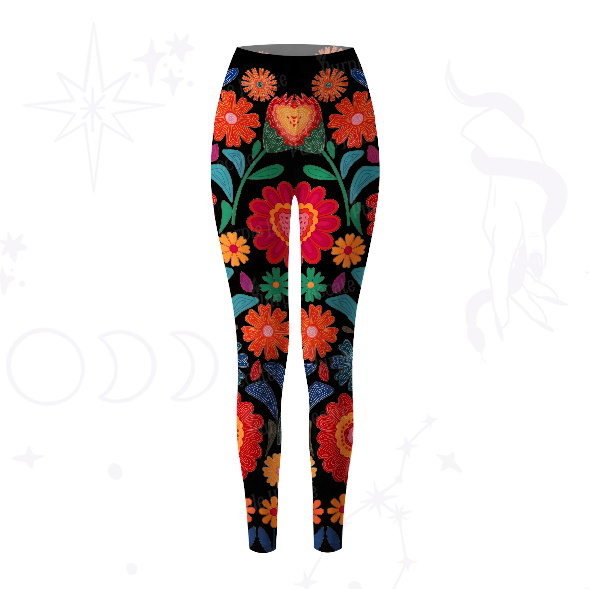 Purplehecate Retro Bloom Folk Floral Yoga Pants