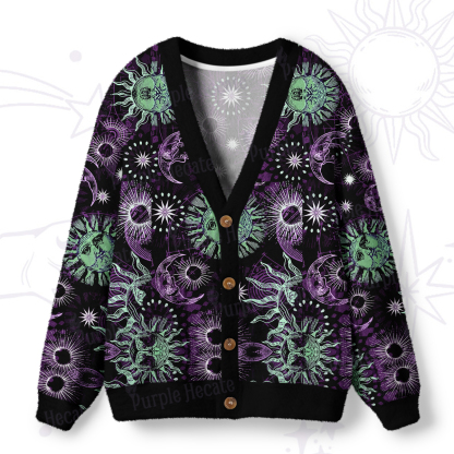 Purplehecate Starbound Celestial Sun & Moon Ugly Cardigan Sweaters