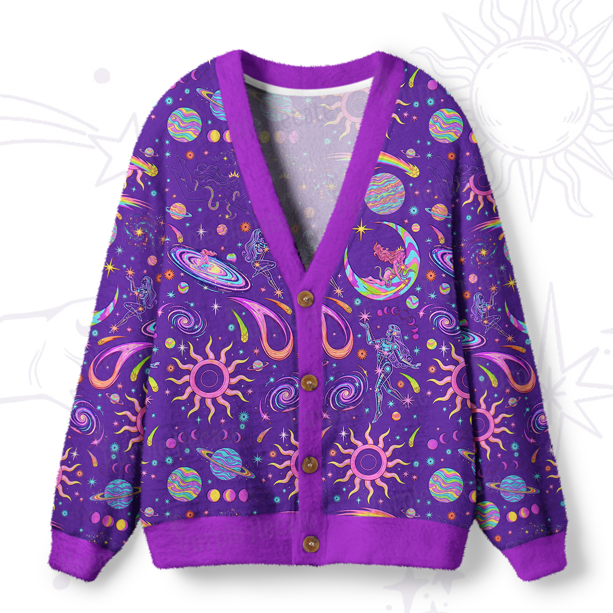 Purplehecate Celestial Magic Universe Ugly Cardigan Sweaters