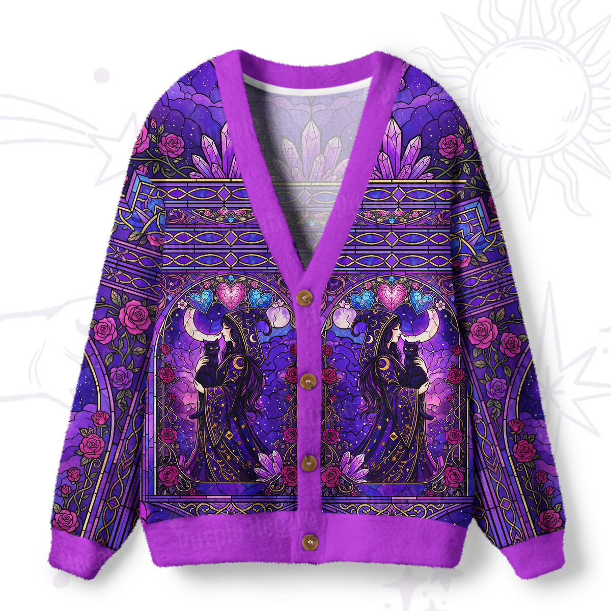 Purplehecate Moonlit Oracle Goddess Ugly Cardigan Sweaters