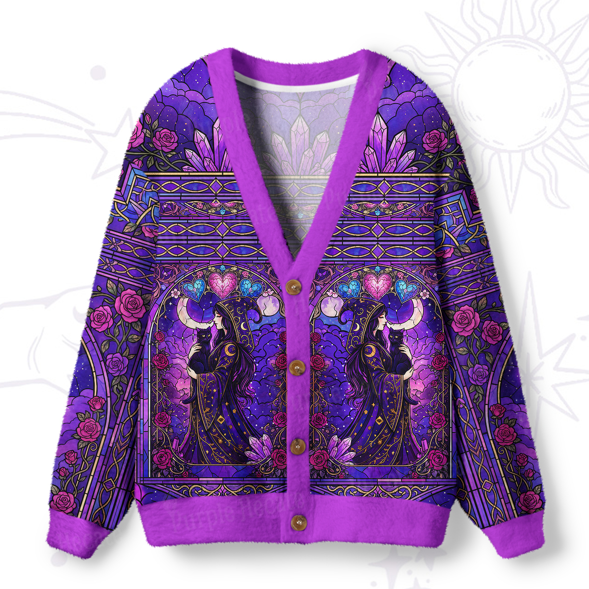 Purplehecate Moonlit Oracle Goddess Ugly Cardigan Sweaters