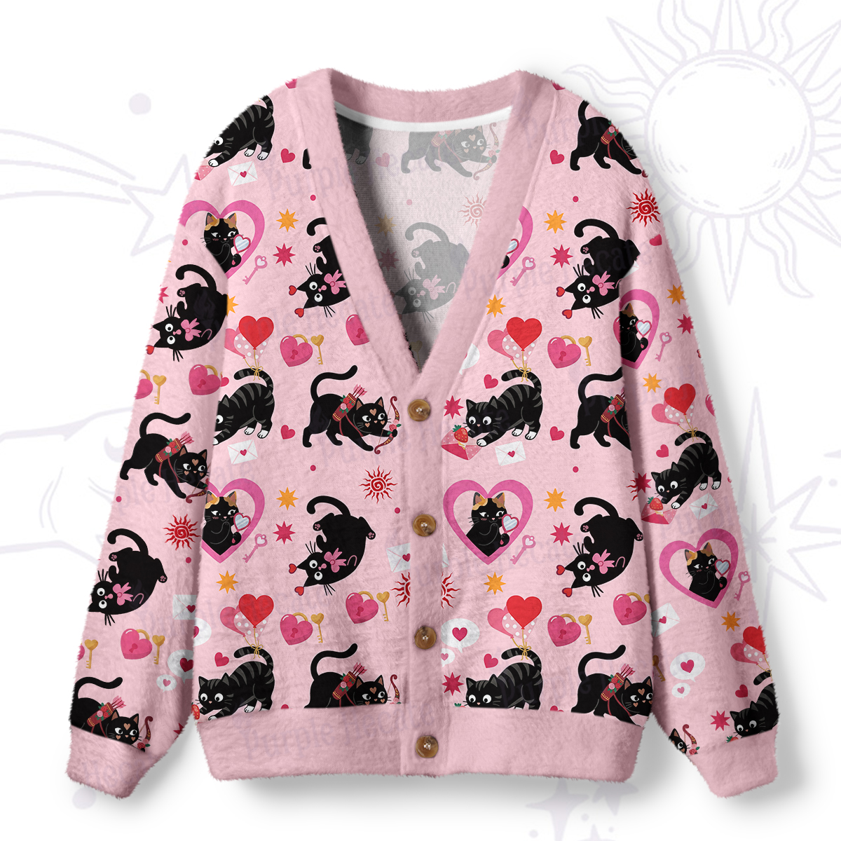 Purplehecate Pink Love Spell Black Cat Ugly Cardigan Sweaters