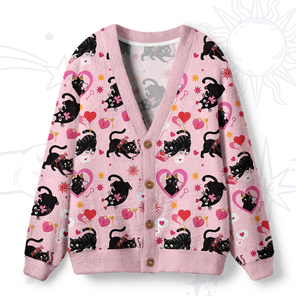Purplehecate Pink Love Spell Black Cat Ugly Cardigan Sweaters