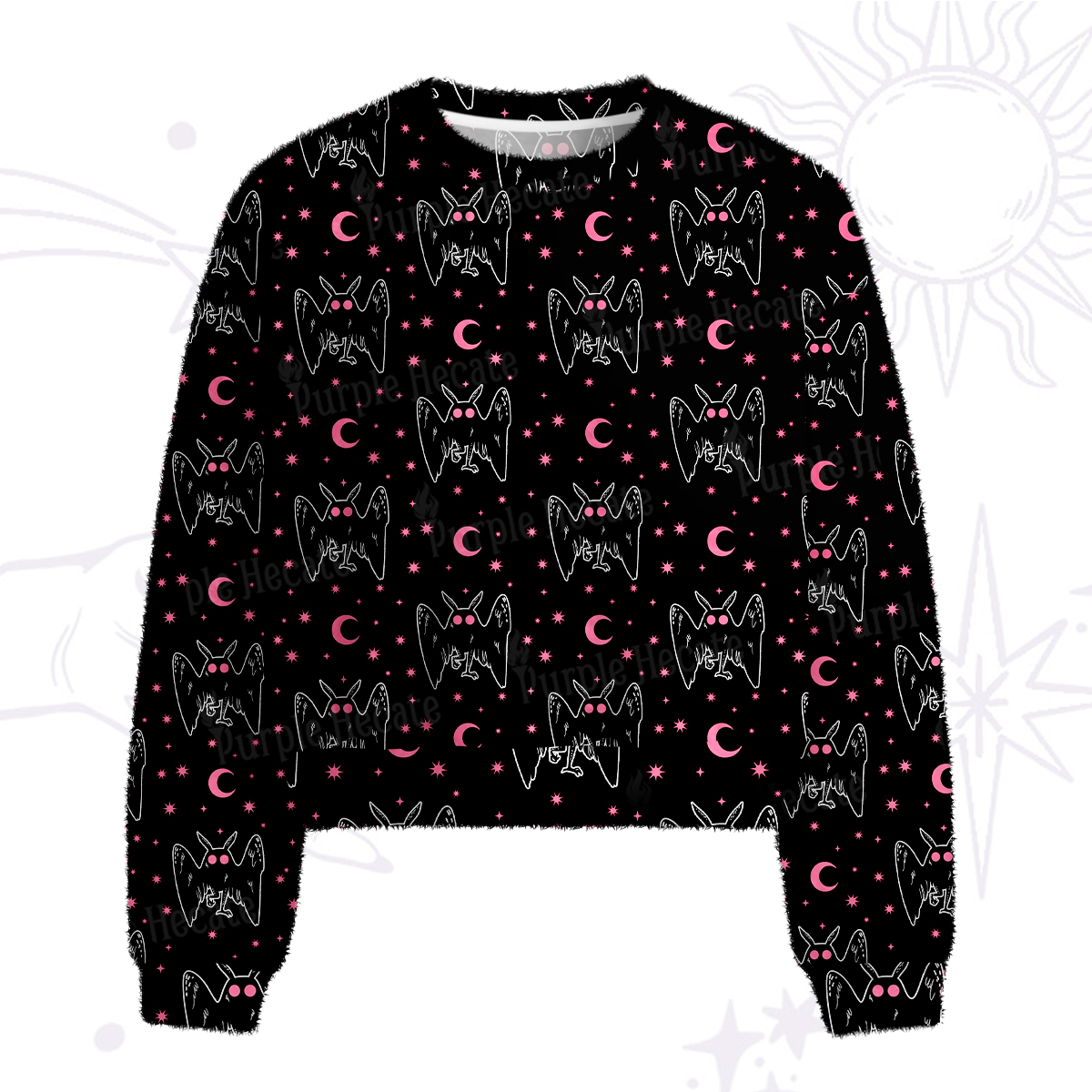Purplehecate Witchy Mothman Night Fuzzy Crewneck Sweater