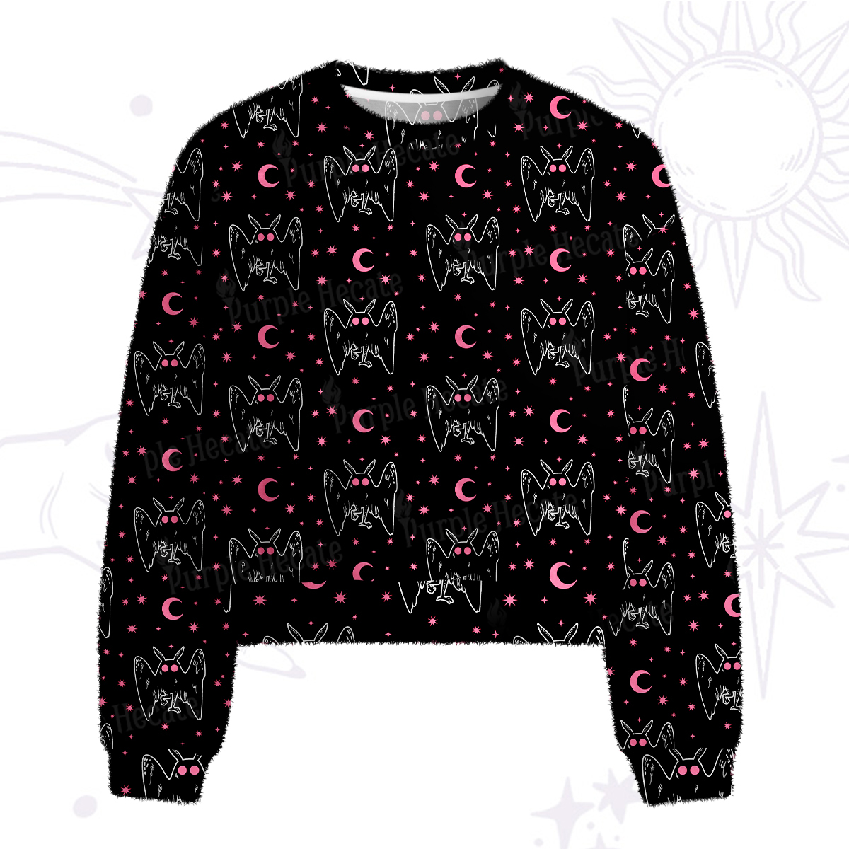 Purplehecate Witchy Mothman Night Fuzzy Crewneck Sweater