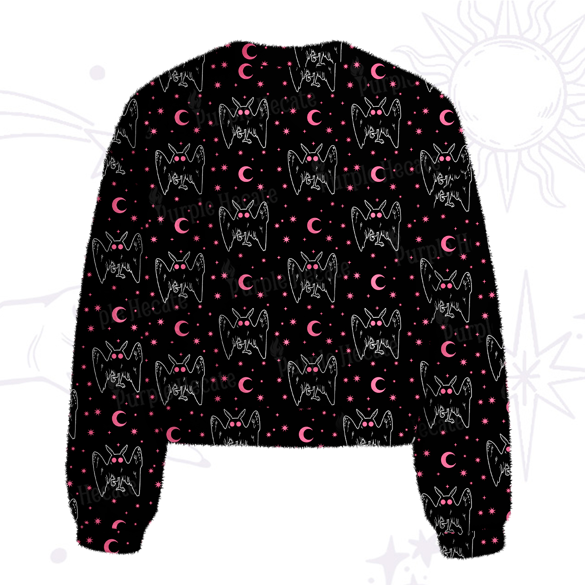 Purplehecate Witchy Mothman Night Fuzzy Crewneck Sweater