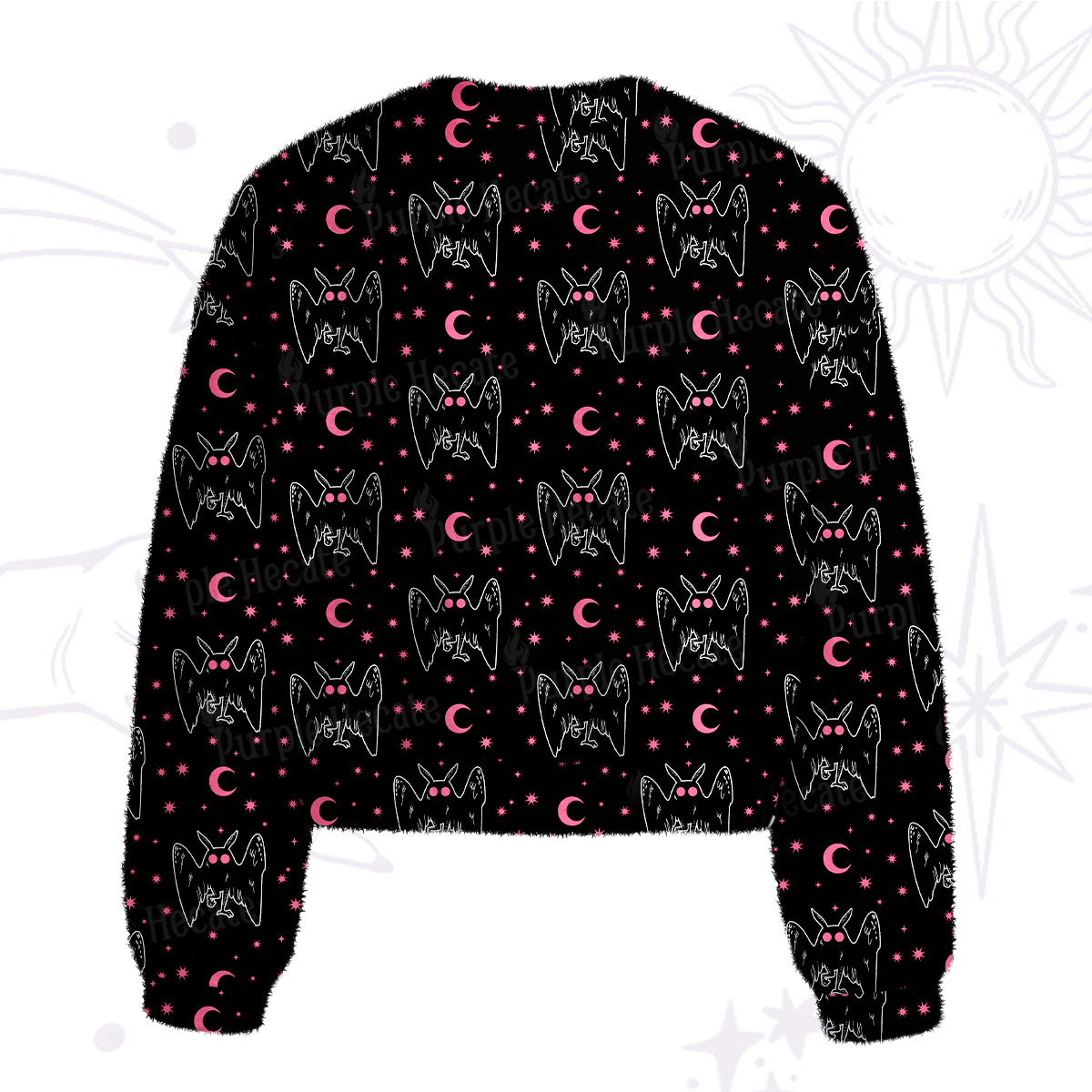 Purplehecate Witchy Mothman Night Fuzzy Crewneck Sweater