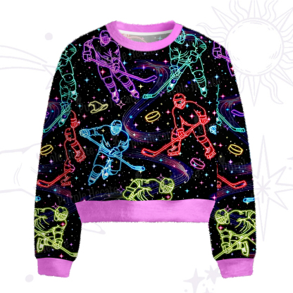 Purplehecate Neon Night Hockey Fuzzy Crewneck Sweater