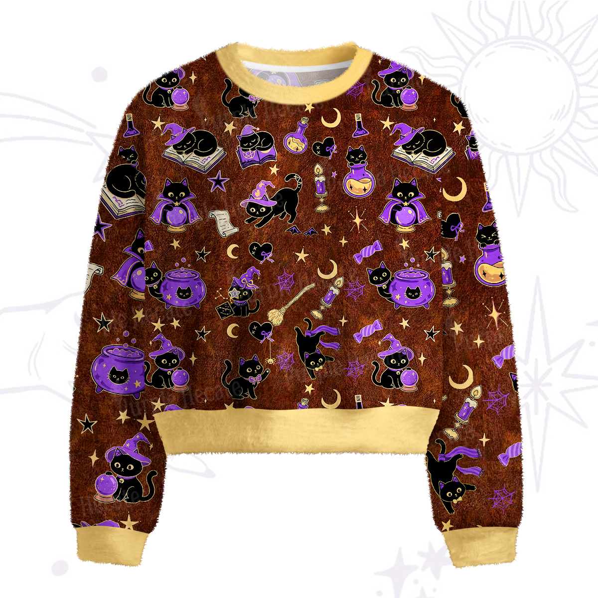 Purplehecate Black Cat Secrets Fuzzy Crewneck Sweater