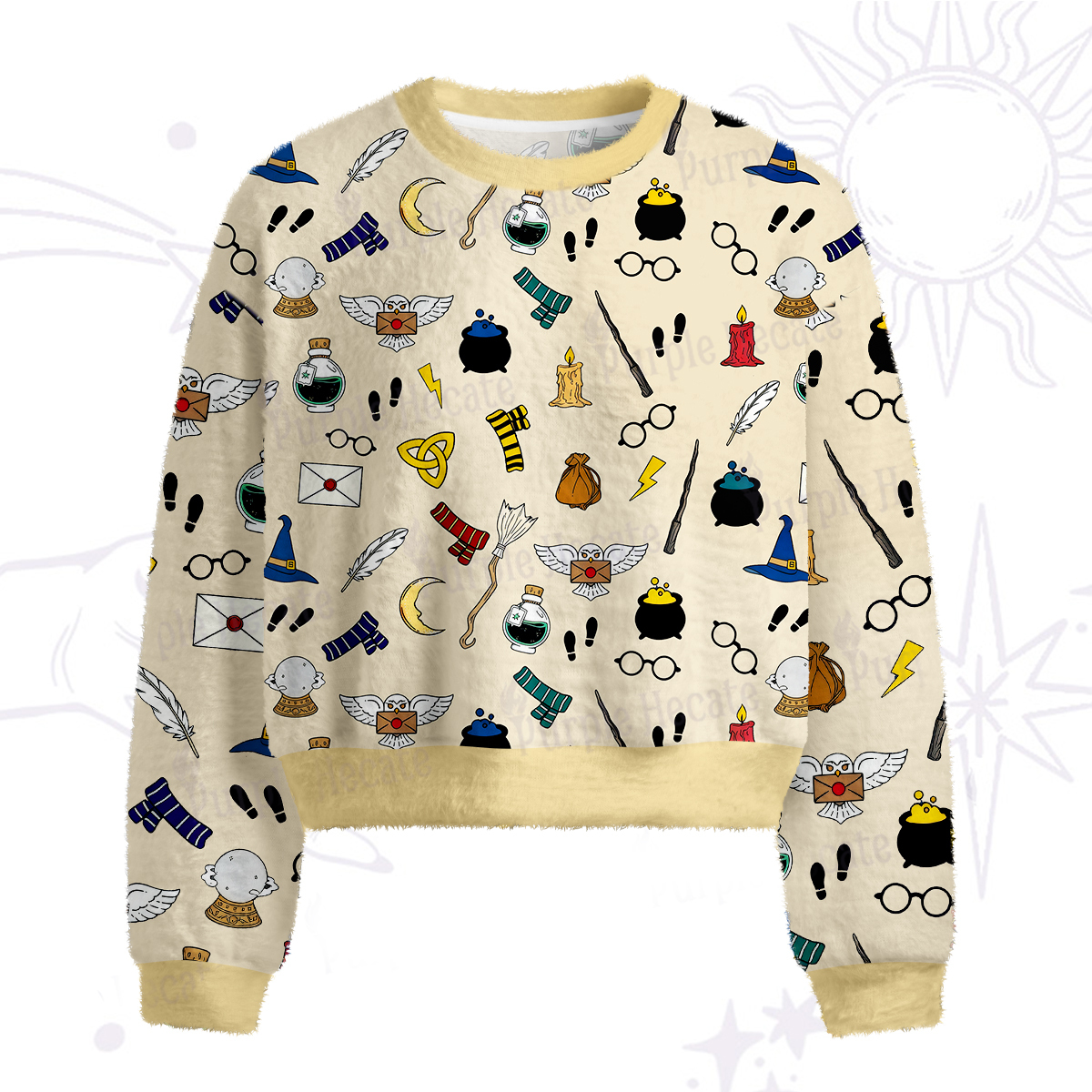 Purplehecate Wizard School Magic Fuzzy Crewneck Sweater