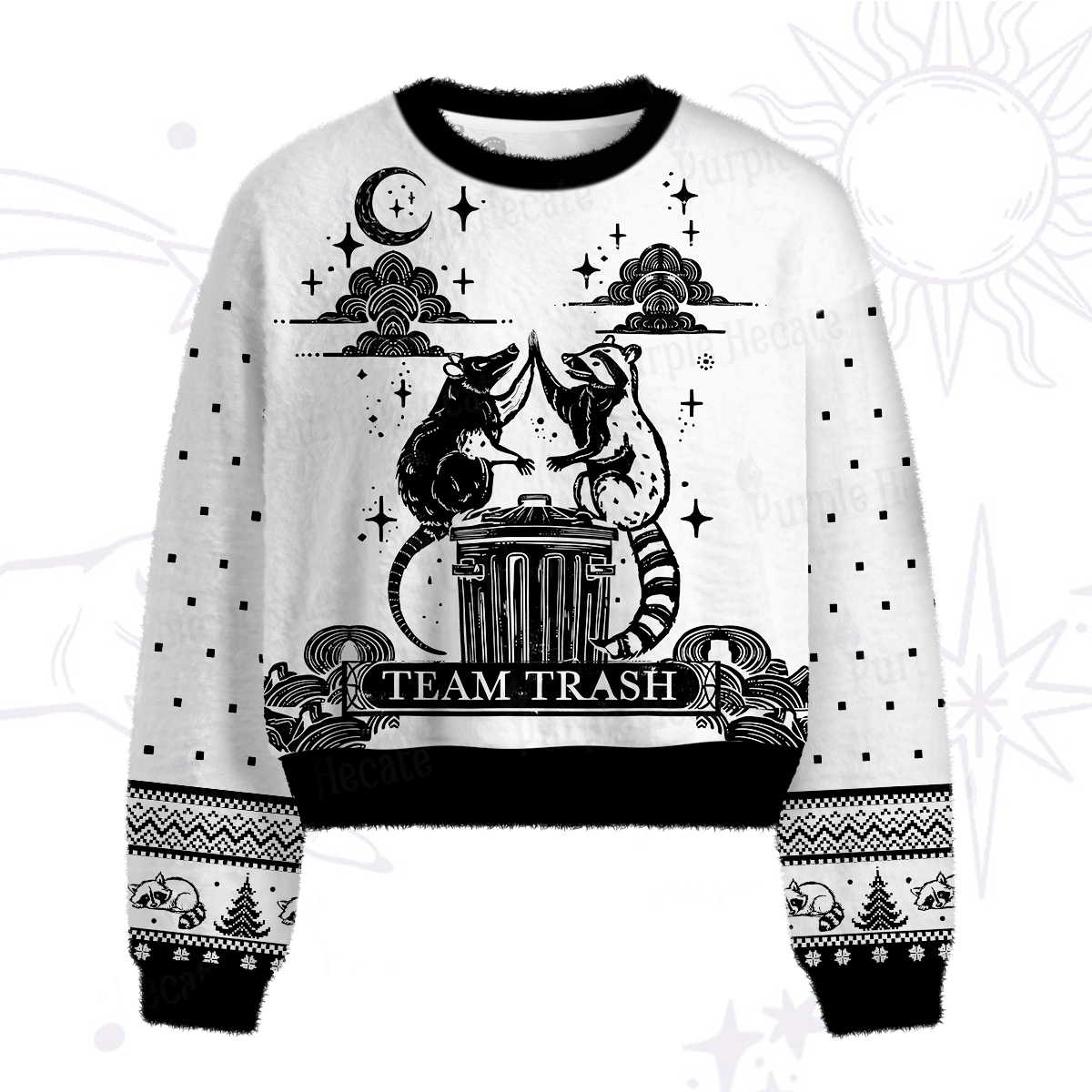 Purplehecate The Team Trash Raccoon Tarot Fuzzy Crewneck Sweater