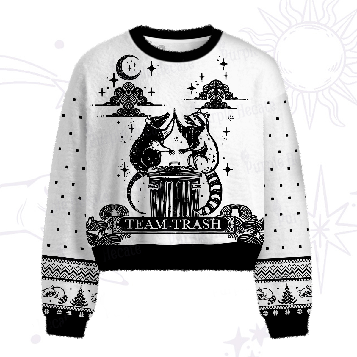 Purplehecate The Team Trash Raccoon Tarot Fuzzy Crewneck Sweater