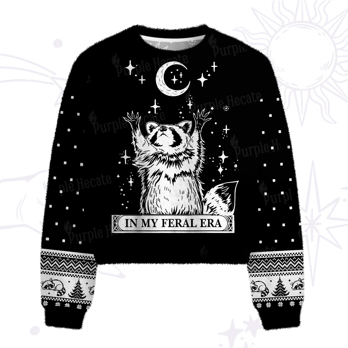 Purplehecate In My Feral Era Raccoon Fuzzy Crewneck Sweater