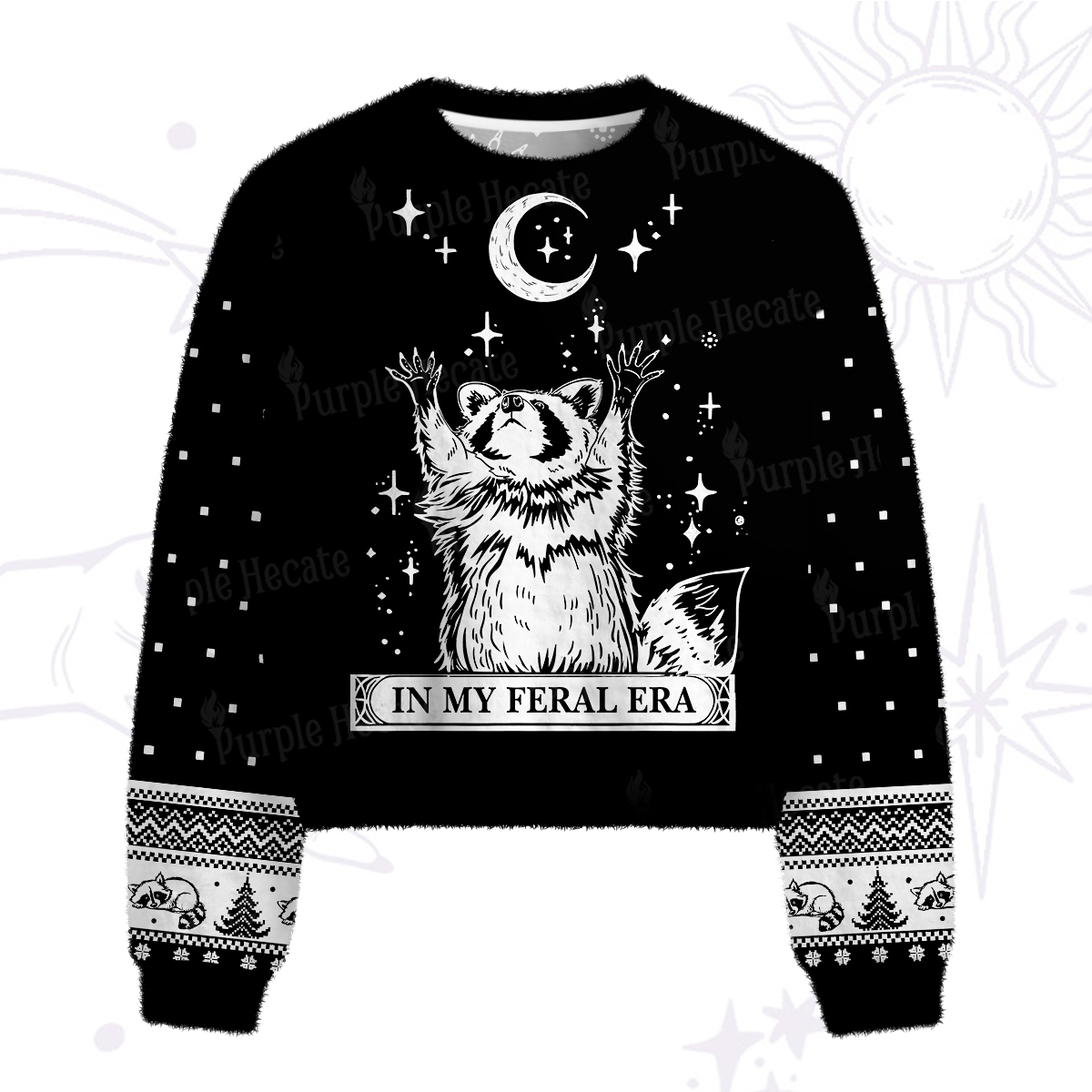 Purplehecate In My Feral Era Raccoon Fuzzy Crewneck Sweater
