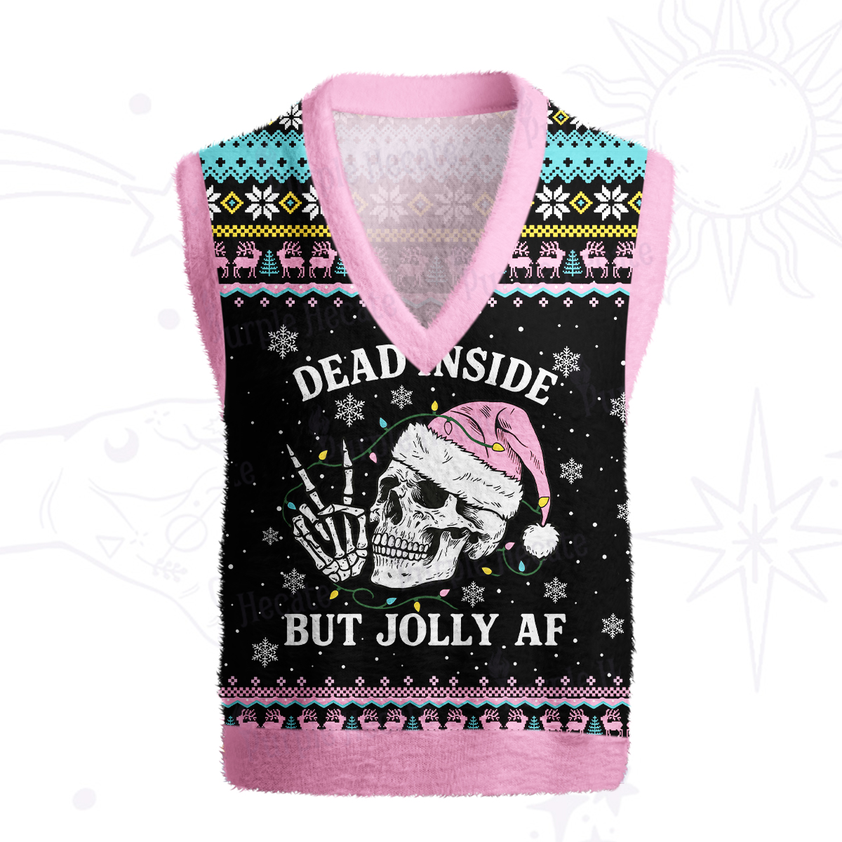 Purplehecate Dead Inside But Jolly AF Christmas Ugly Sweater Vest