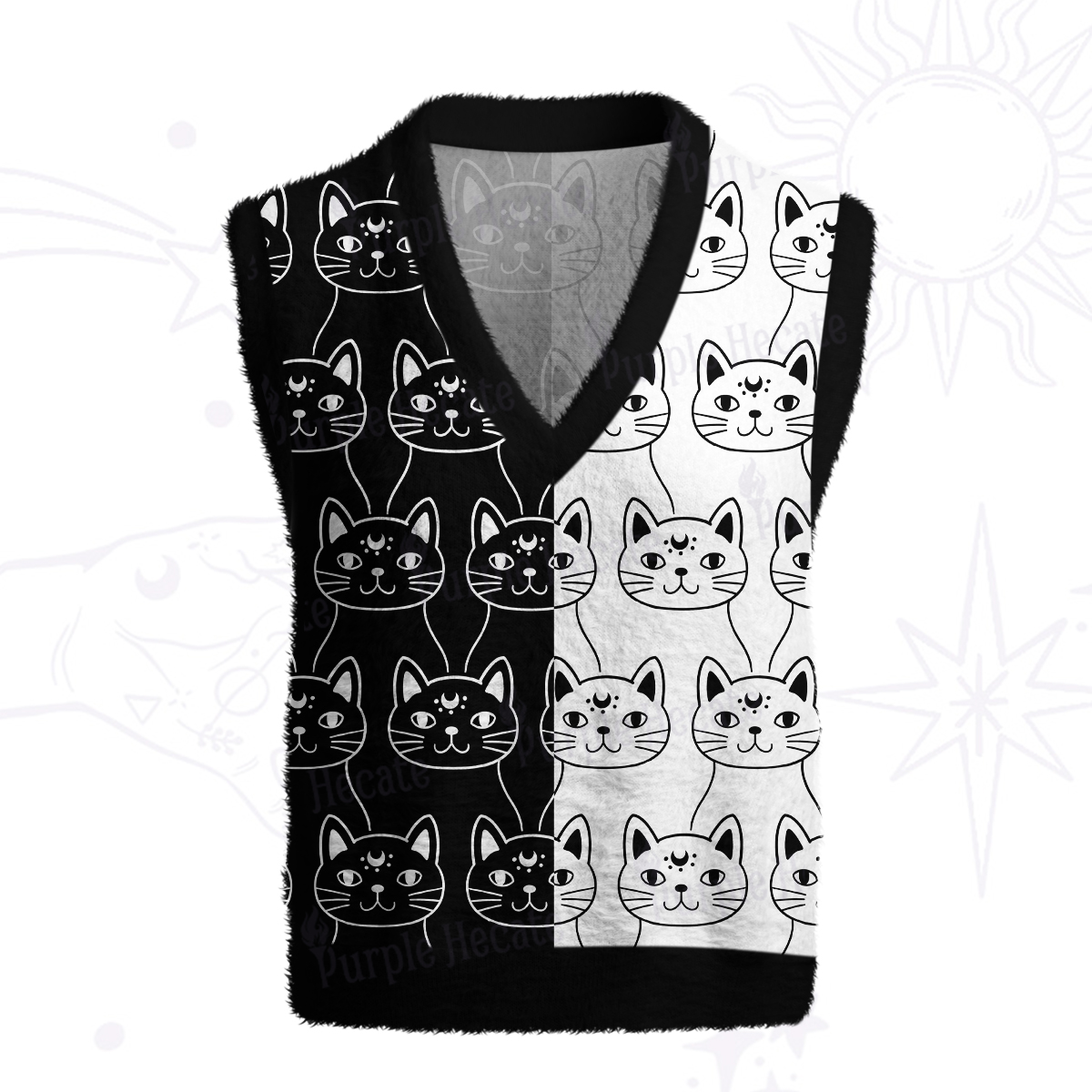 Purplehecate Sketchy Cat Ugly Sweater Vest