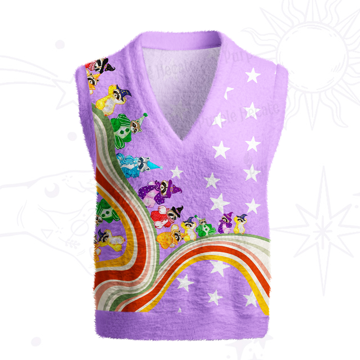 Purplehecate Rainbow Raccoon Star Ugly Sweater Vest
