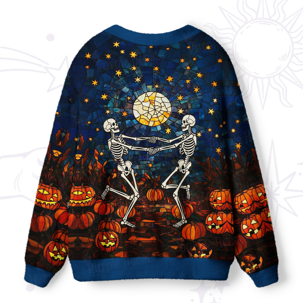 Purplehecate Dancing Skeletons Pumpkin Patch Ugly Cardigan Sweaters