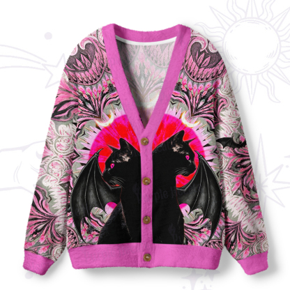 Purplehecate Blood Moon Twin Demon Black Cats Ugly Cardigan Sweaters