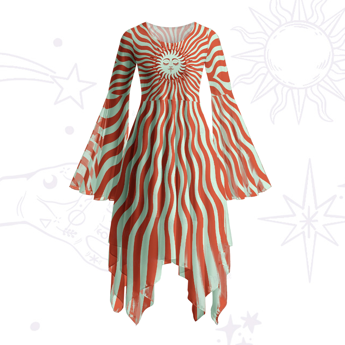Purplehecate Radiance of the Sun Bell Sleeve Dress