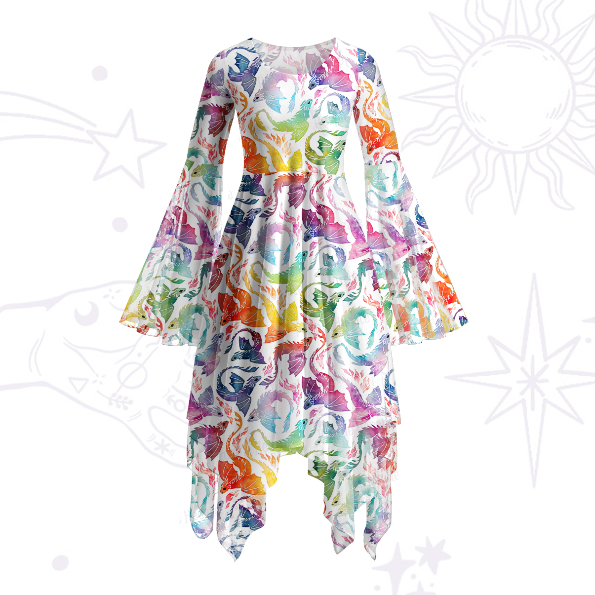 Purplehecate Rainbow Dragon Fire Bell Sleeve Dress