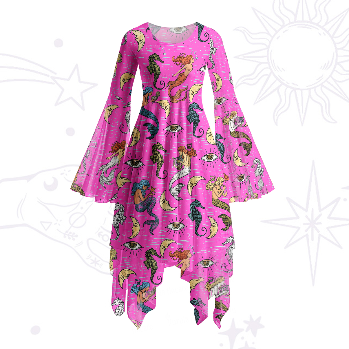 Purplehecate Mermaid Magic Bell Sleeve Dress