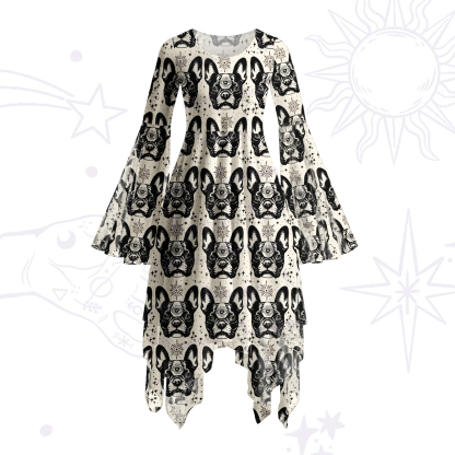 Purplehecate Mystic Boston Terrier Bell Sleeve Dress