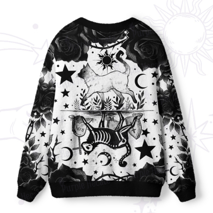 Purplehecate Gothic Black Cat & Rose Graveyard Ugly Cardigan Sweaters