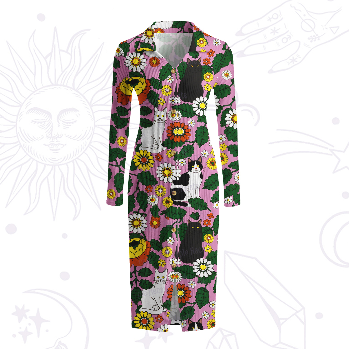 Purplehecate Daisy Cat  Garden Ribbed Knit Dress