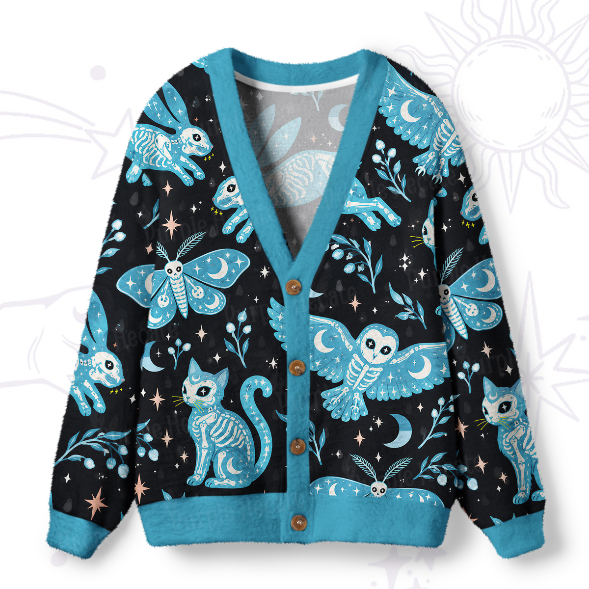Purplehecate Mystic Midnight Creatures Ugly Cardigan Sweaters