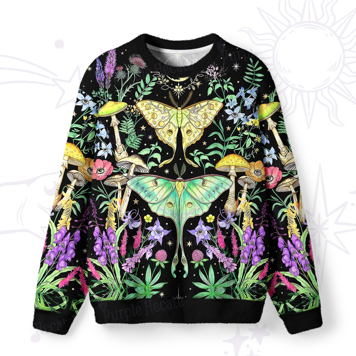 Purplehecate Mystic Lunar Moth Herbal Forest Fuzzy Ugly Sweatshirt