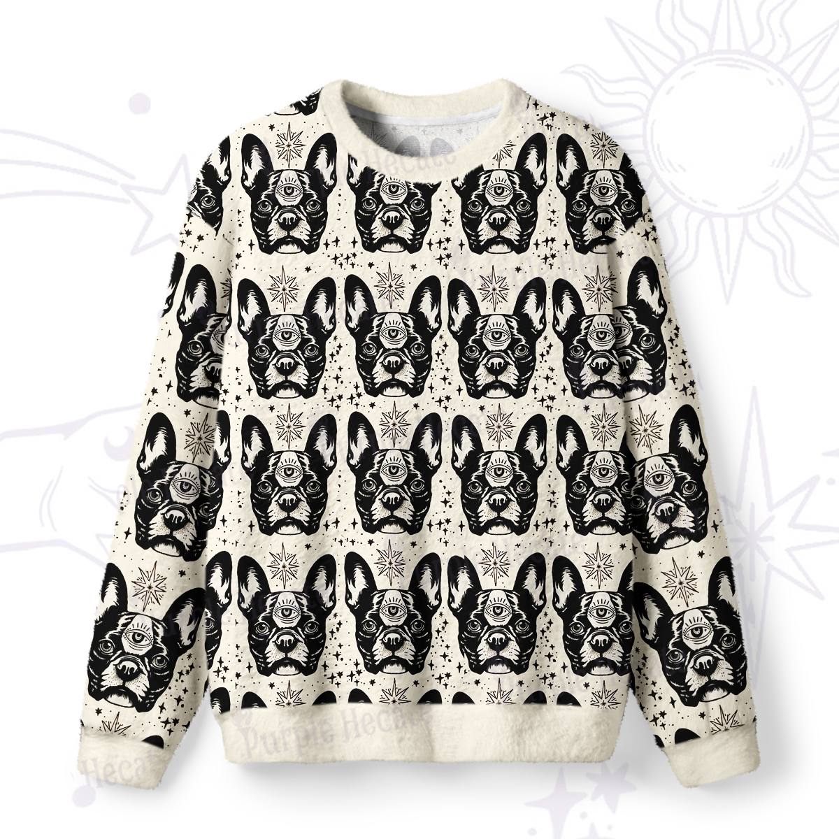 Purplehecate Mystic Boston Terrier Fuzzy Ugly Sweatshirt