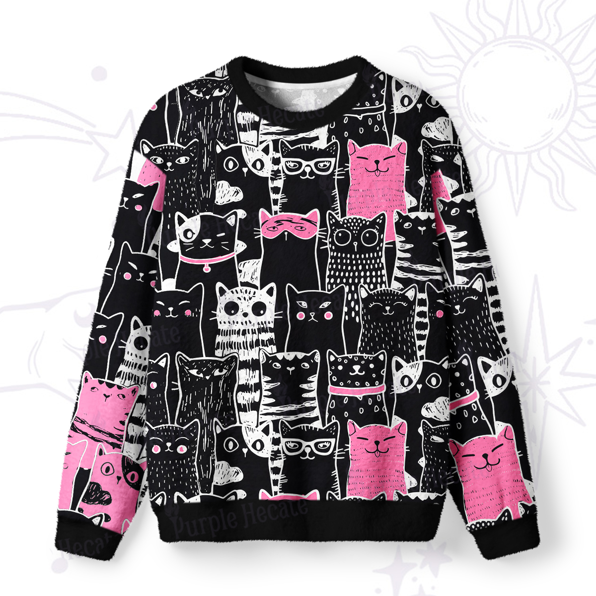Purplehecate Cute Cat All Over Print Fuzzy Ugly Sweatshirt