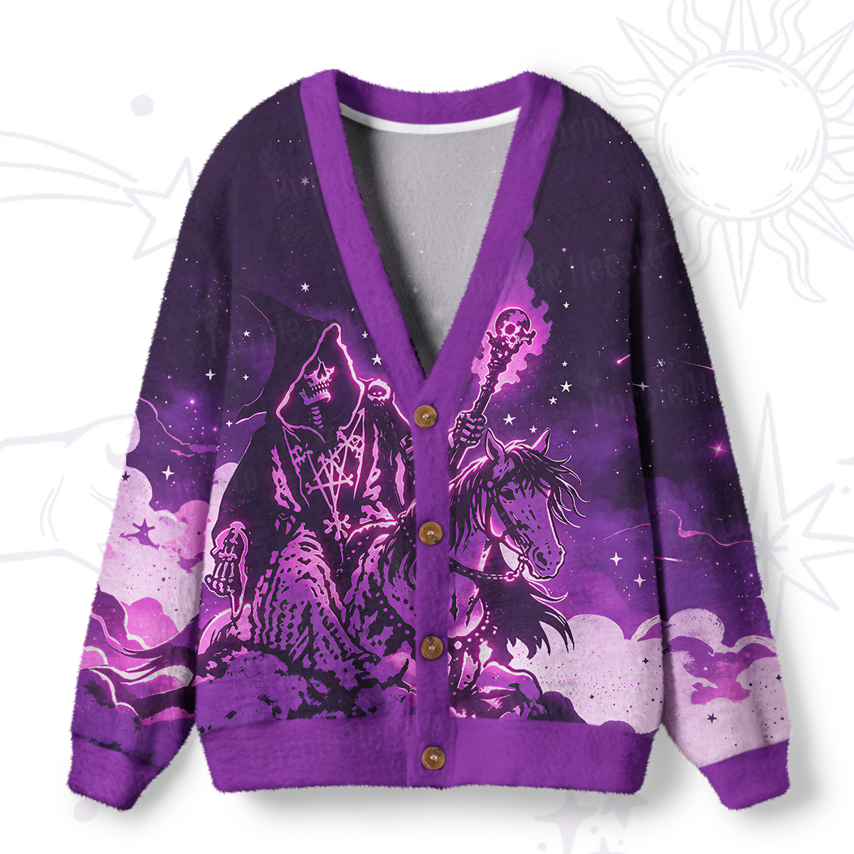Purplehecate Gothic Death Rider Ugly Cardigan Sweaters