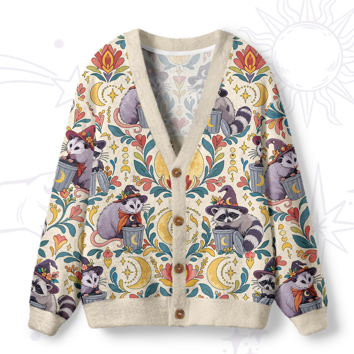 Purplehecate Trash Raccoon & Possum Midnight Mischief Ugly Cardigan Sweaters