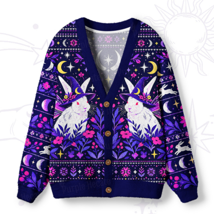 Purplehecate Moonlit Magic Rabbit Ugly Cardigan Sweaters