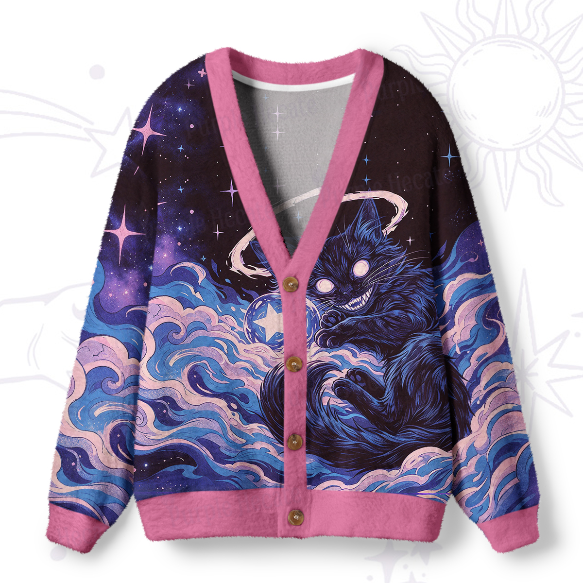 Purplehecate Starsea Vortex Mischief Ghost Cat Ugly Cardigan Sweaters