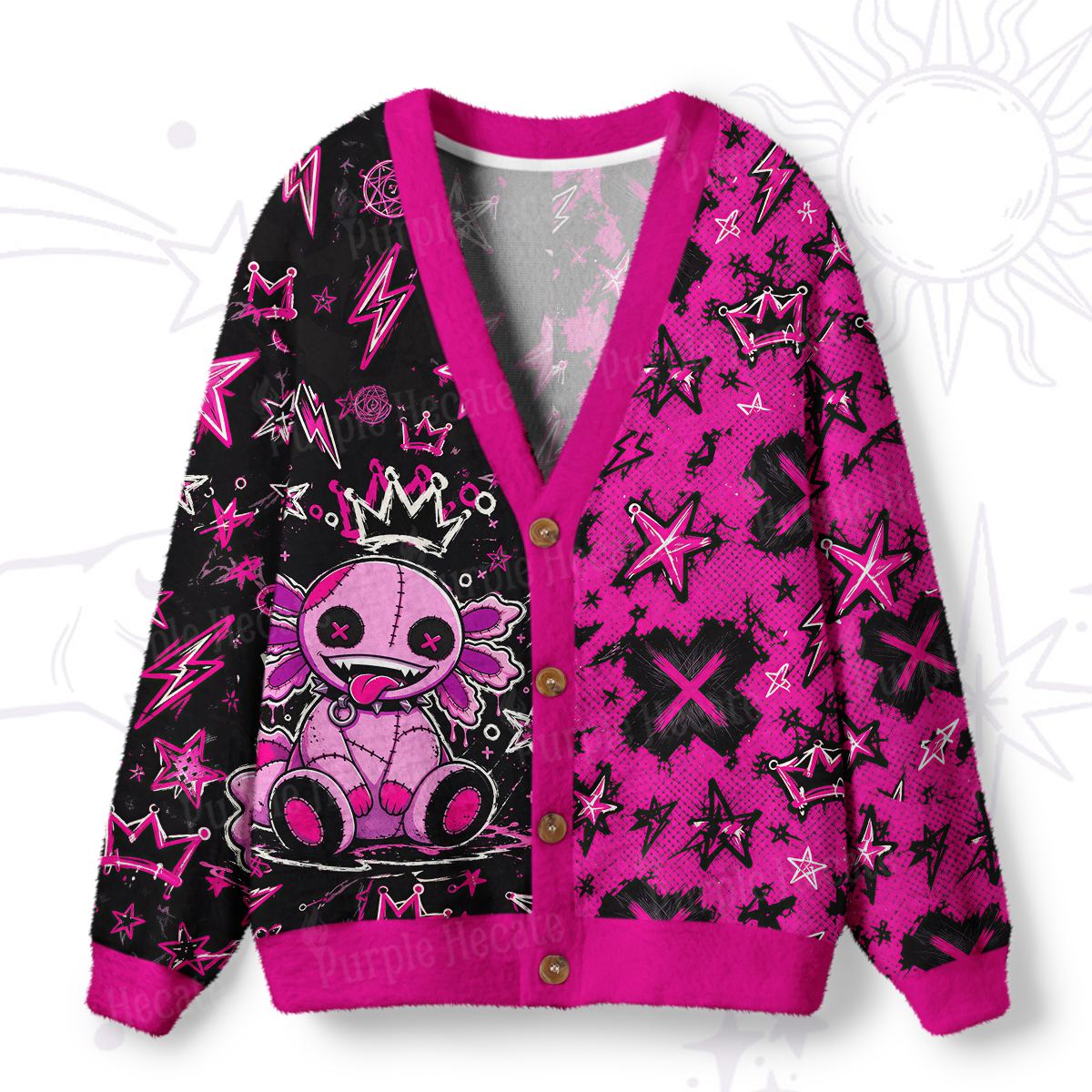 Purplehecate Stitched Up Demon Puppet Ugly Cardigan Sweaters