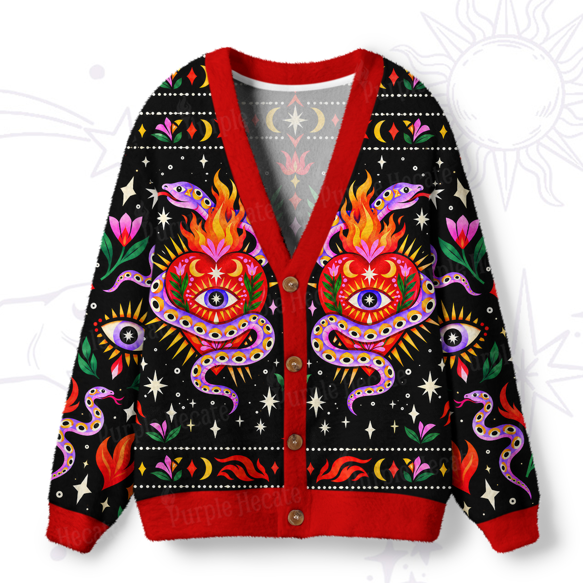 Purplehecate Mystic Serpent Sacred Heart Ugly Cardigan Sweaters