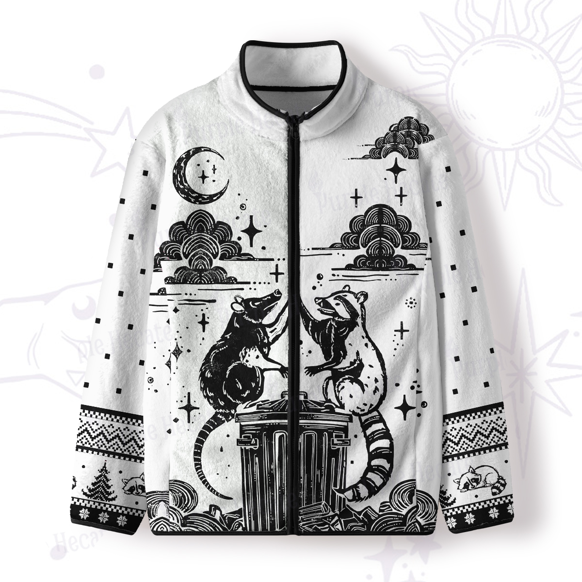 Purplehecate The Team Trash Raccoon Tarot Full Zip Fleece Jacket