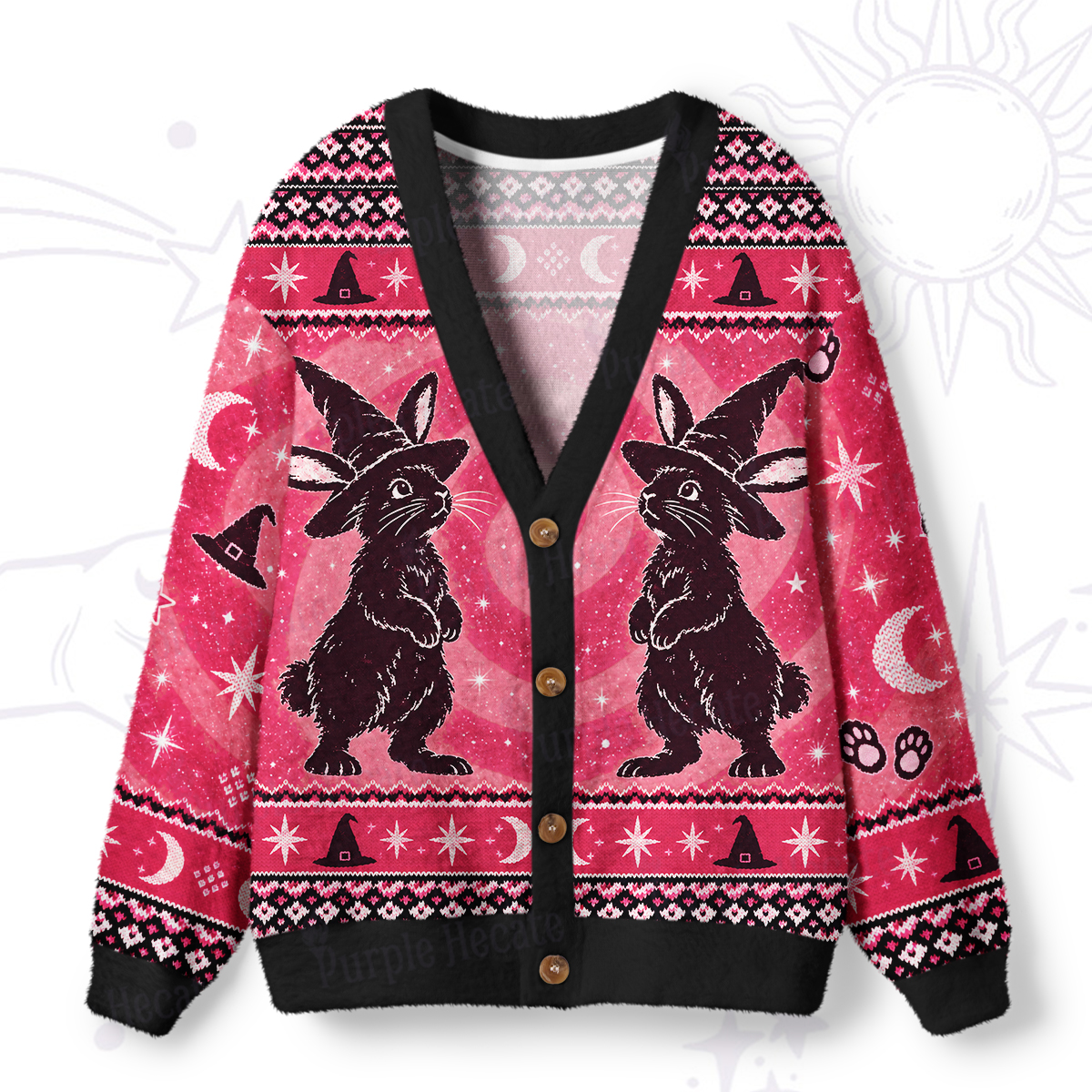 Purplehecate  Magic Witch Rabbit Ugly Cardigan Sweaters