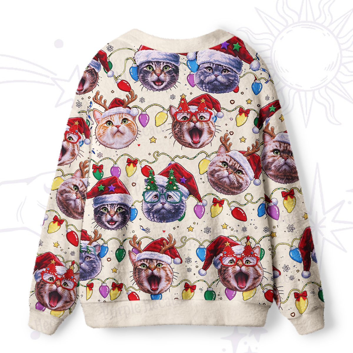 Purplehecate Meowy Christmas Cat Party Ugly Cardigan Sweaters