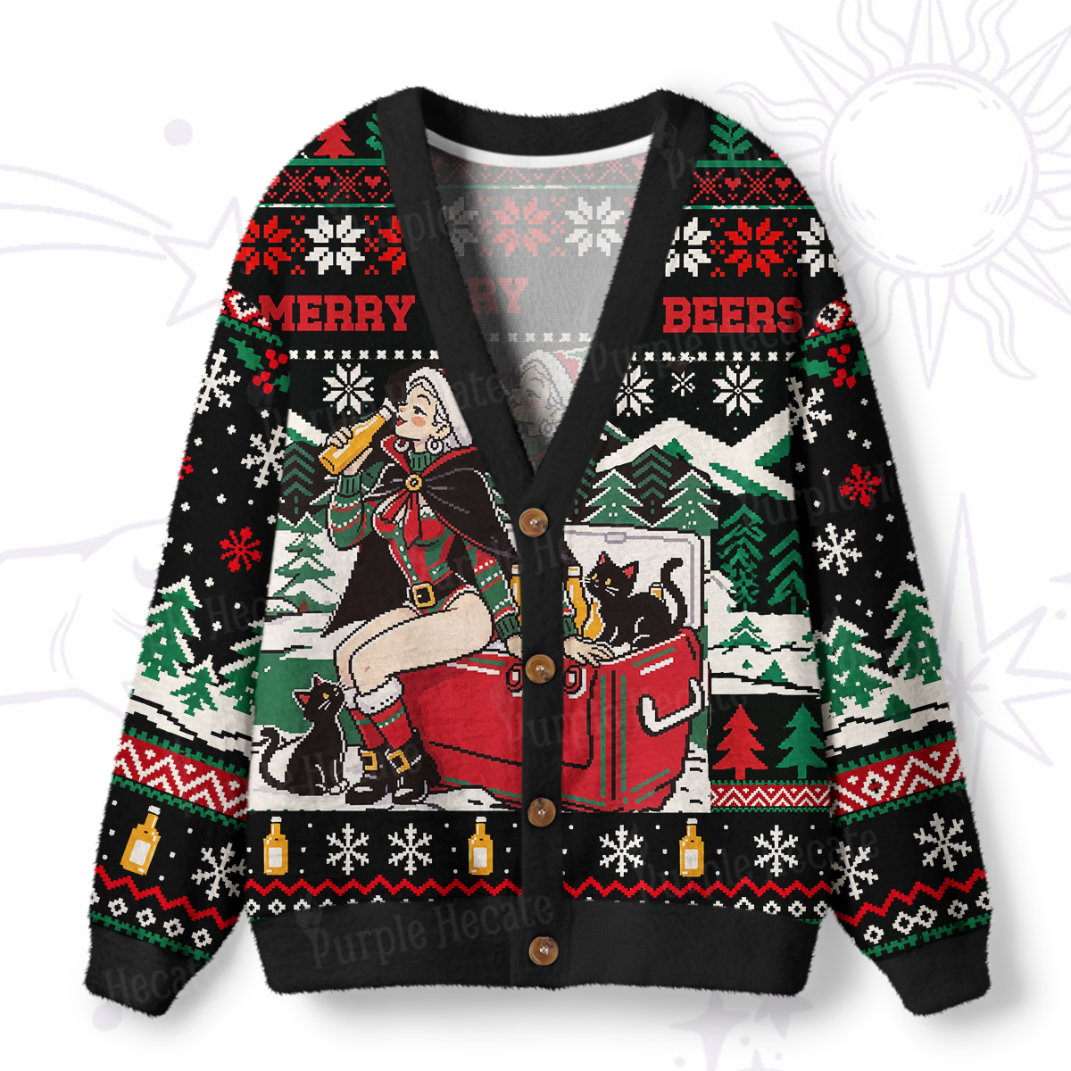 Purplehecate Merry Beers Witchmas Ugly Cardigan Sweaters