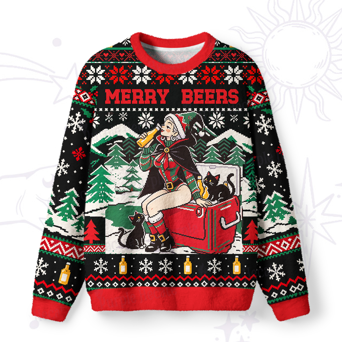 Purplehecate Merry Beers Witchmas Fuzzy Ugly Sweatshirt
